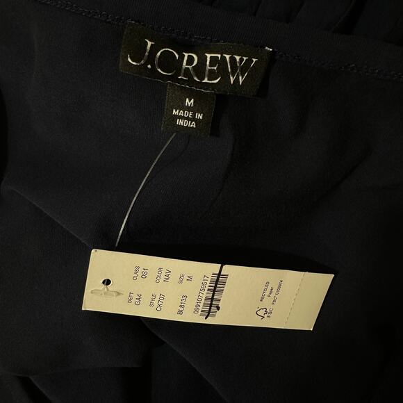 J.Crew Pintuck Mixy Dress Stretch Cotton Midi A line Minimalist Navy Medium NWT - Picture 6 of 12